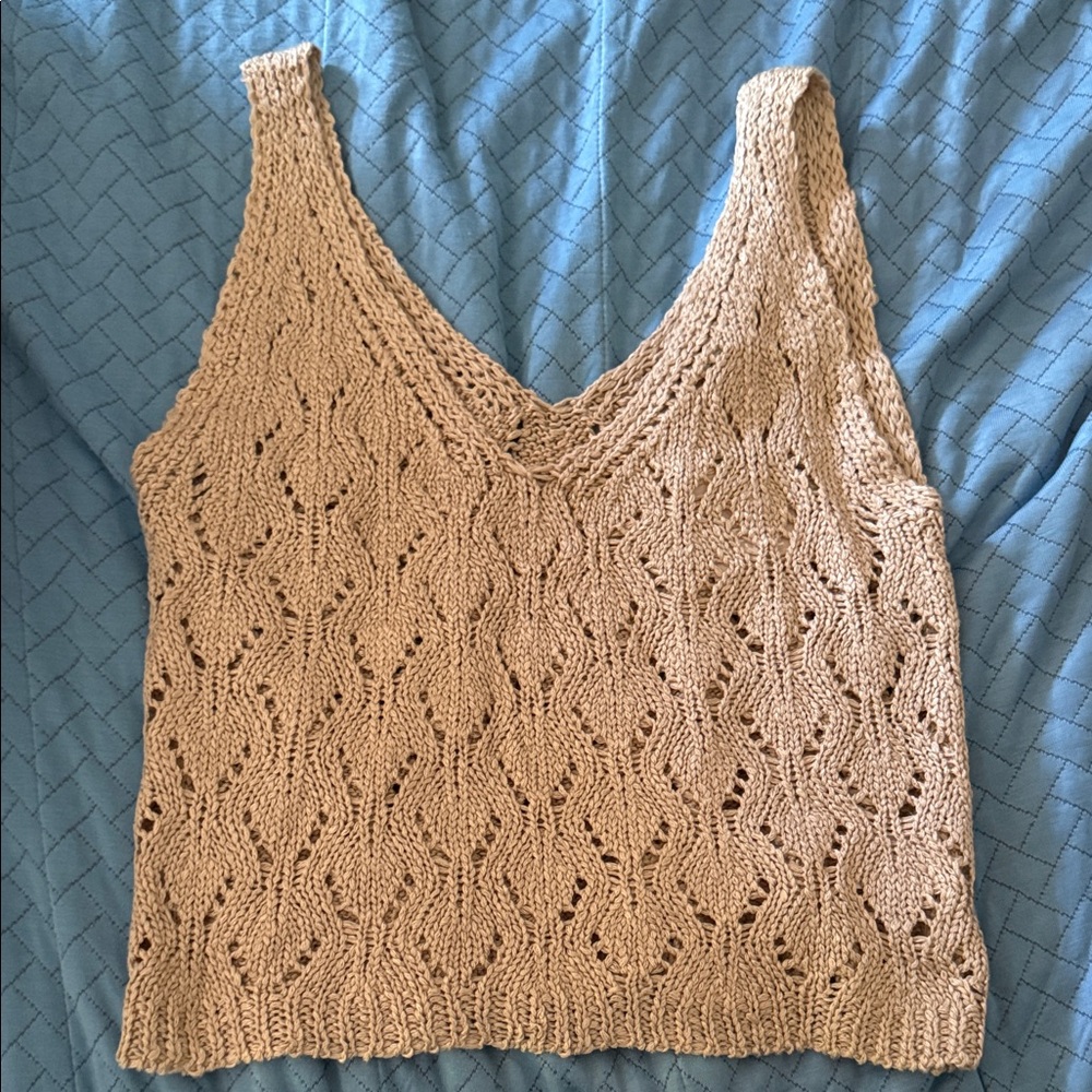 Eden in Love Crochet V-Neck Tank Top in Beige - Women's Lightweight Knit